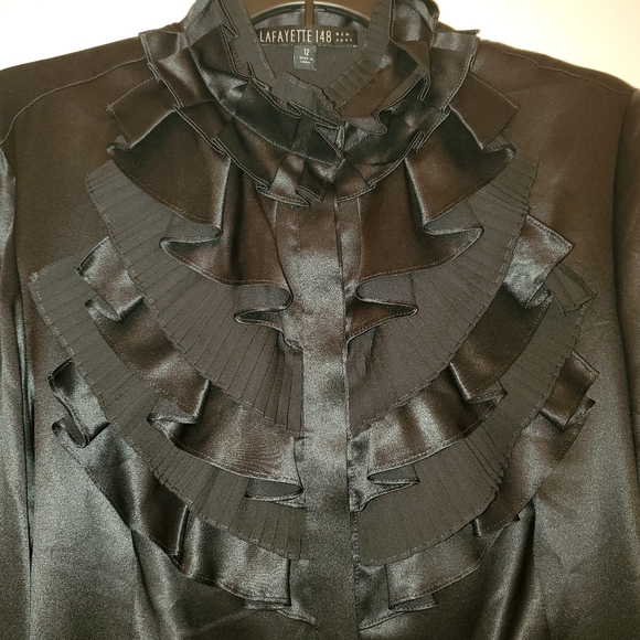 Lafayette 148 New York Womens Silk Black blouse 12 NWT - Picture 2 of 10